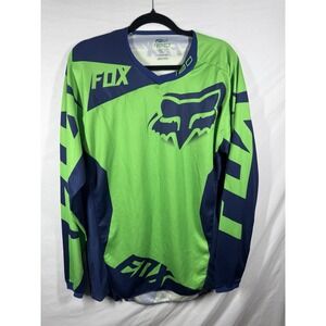 Fox Racing 180 Motocross Jersey Mens Large L Lime Green Navy Blue MX ATV MTB